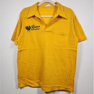 Vintage 70s Romines Restaurant Chicken Polo Yellow Shirt Hippie Groovy Whang